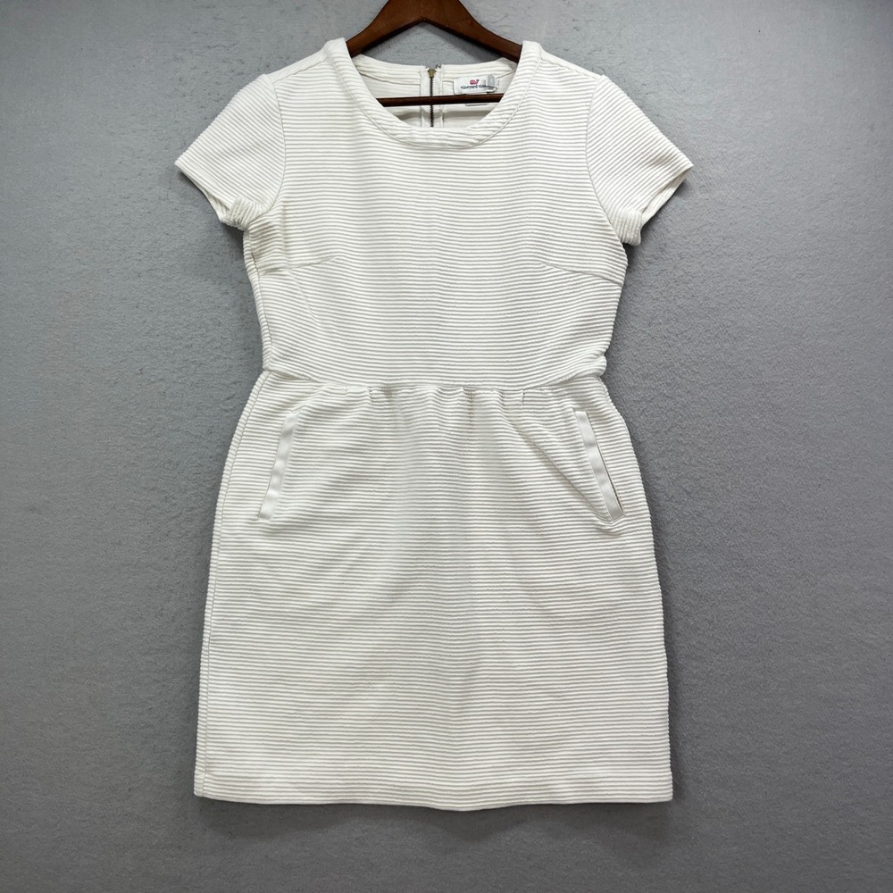 Vineyard Vines Dress Womens Small White Ribbed Short Sleeve Preppy Coastal